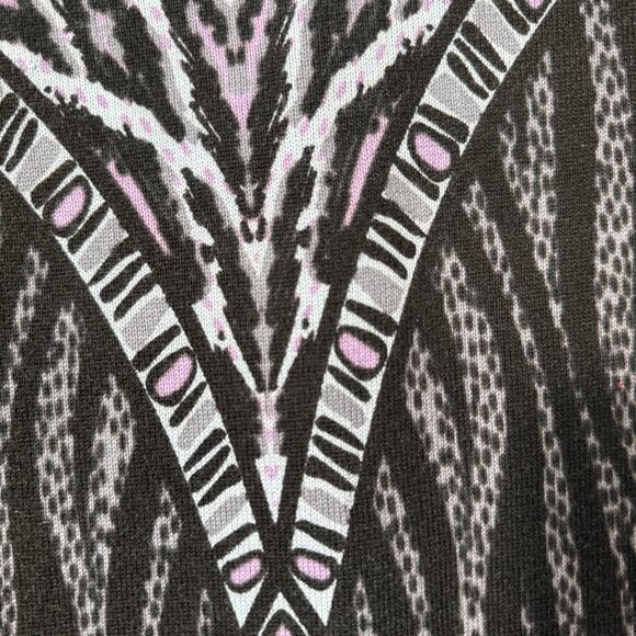 Bob Mackie Wearable Art Cardigan SZ L Zip Mock Neck Black Purple Animal Wild - Picture 6 of 6